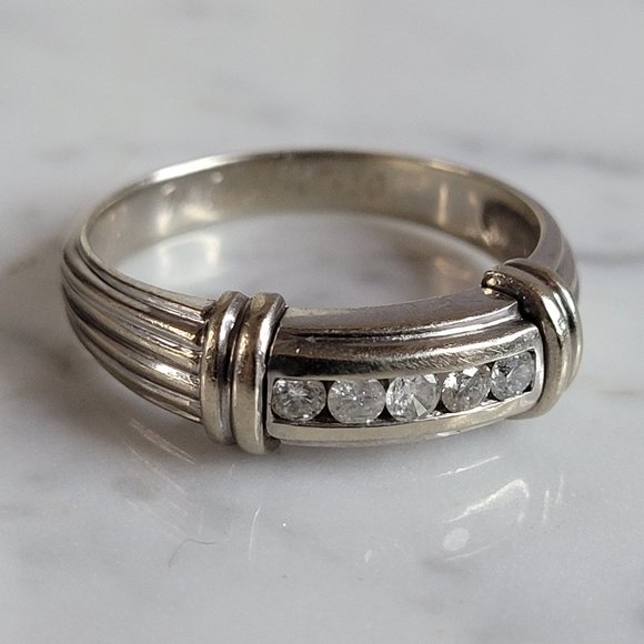 Mens Vintage Estate 14K White Gold Diamond Ring 8.0g E6970